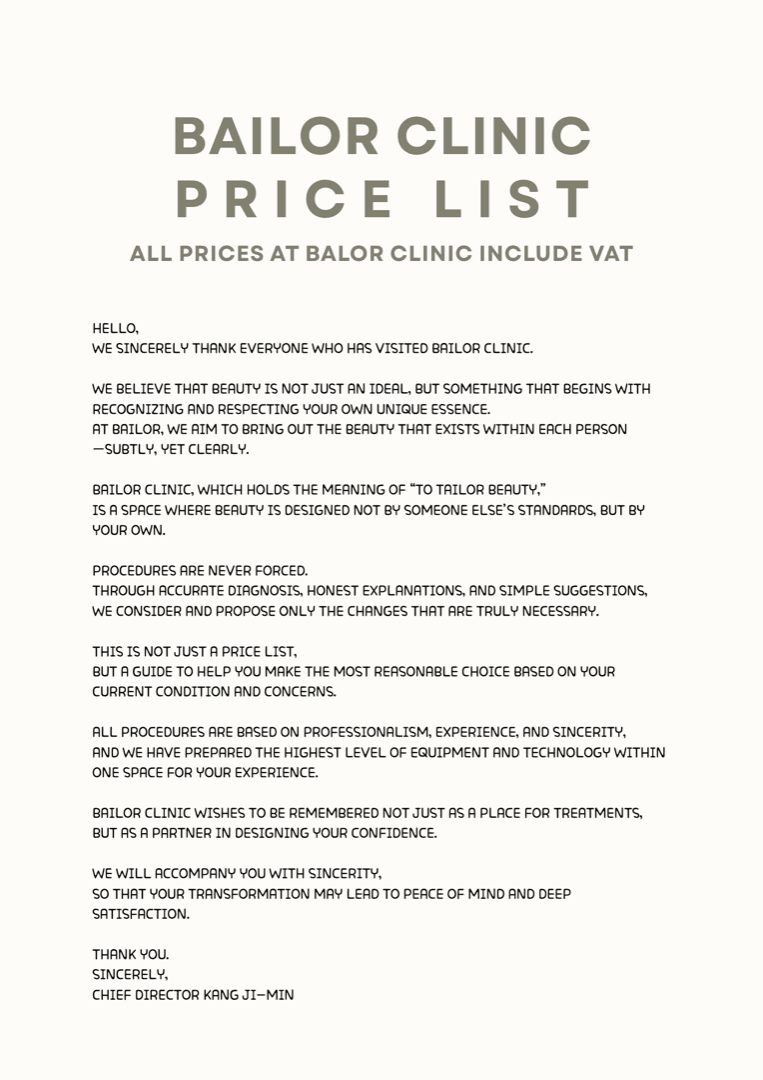 Bailor Clinic price list 1 - treatment costs and packages