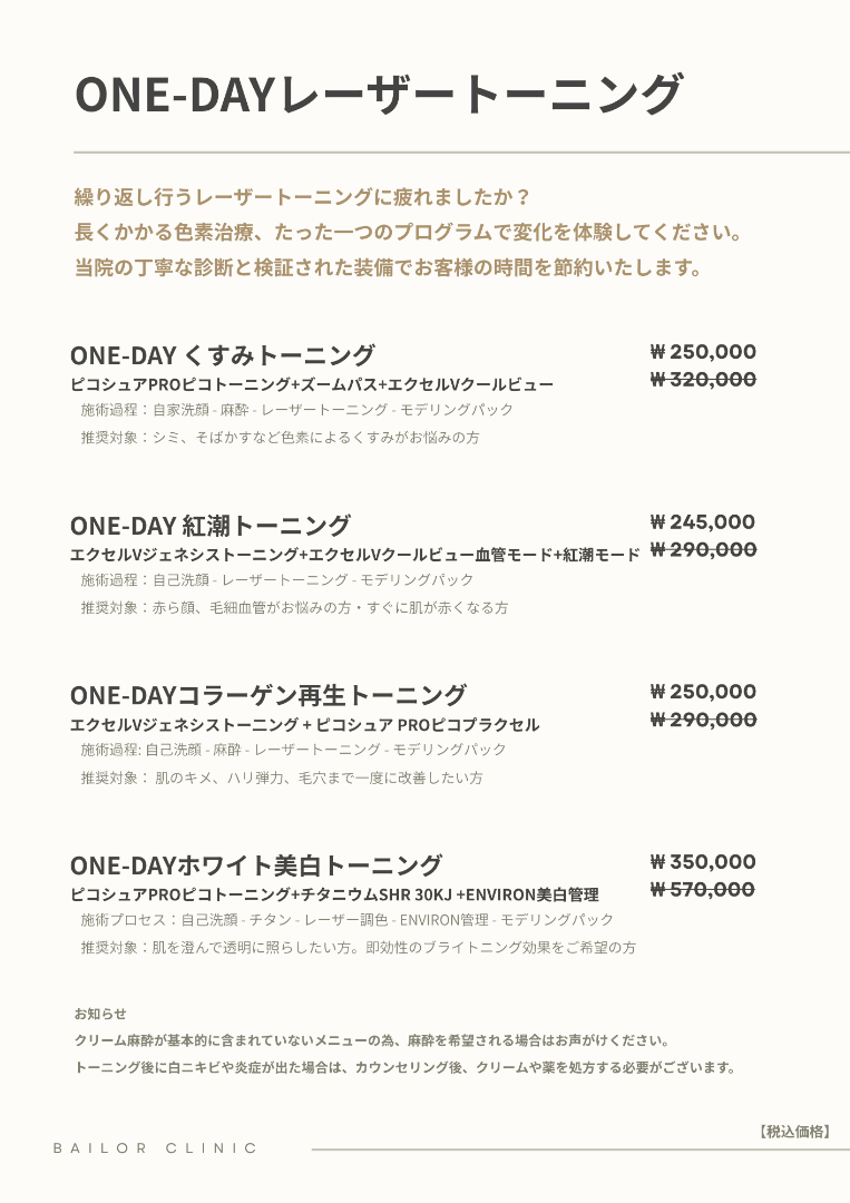 BAILORクリニック price list 4 - treatment costs and packages
