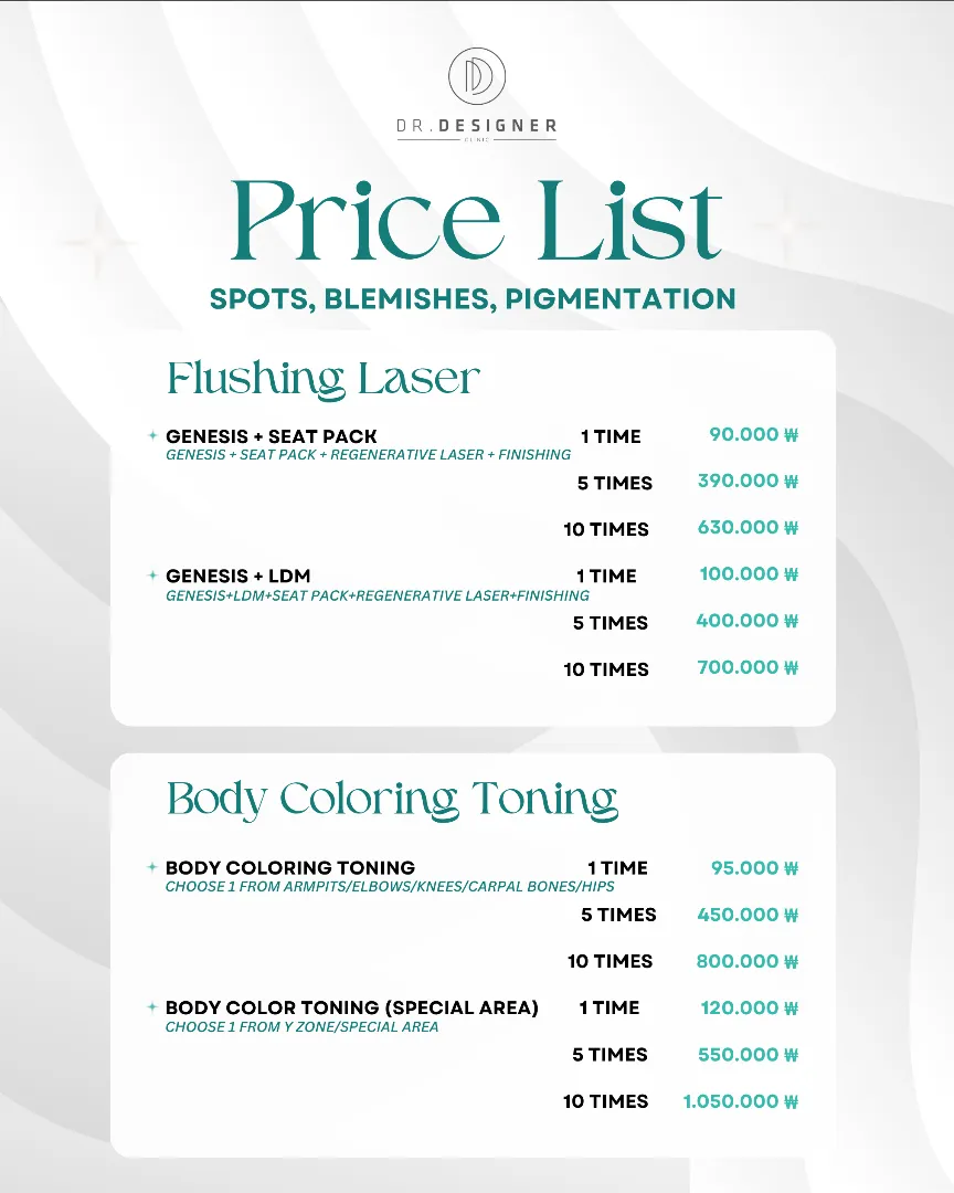 Dr.designer price list 15 - treatment costs and packages