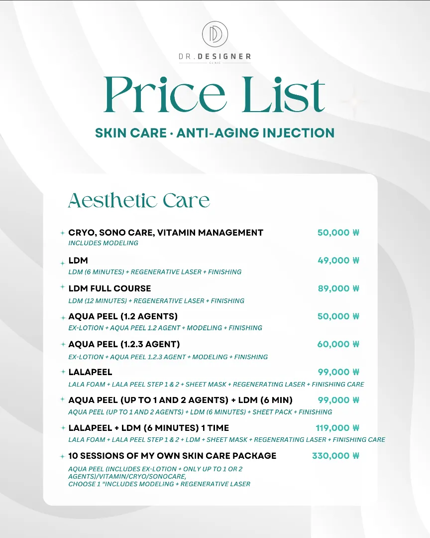 Dr.designer price list 21 - treatment costs and packages