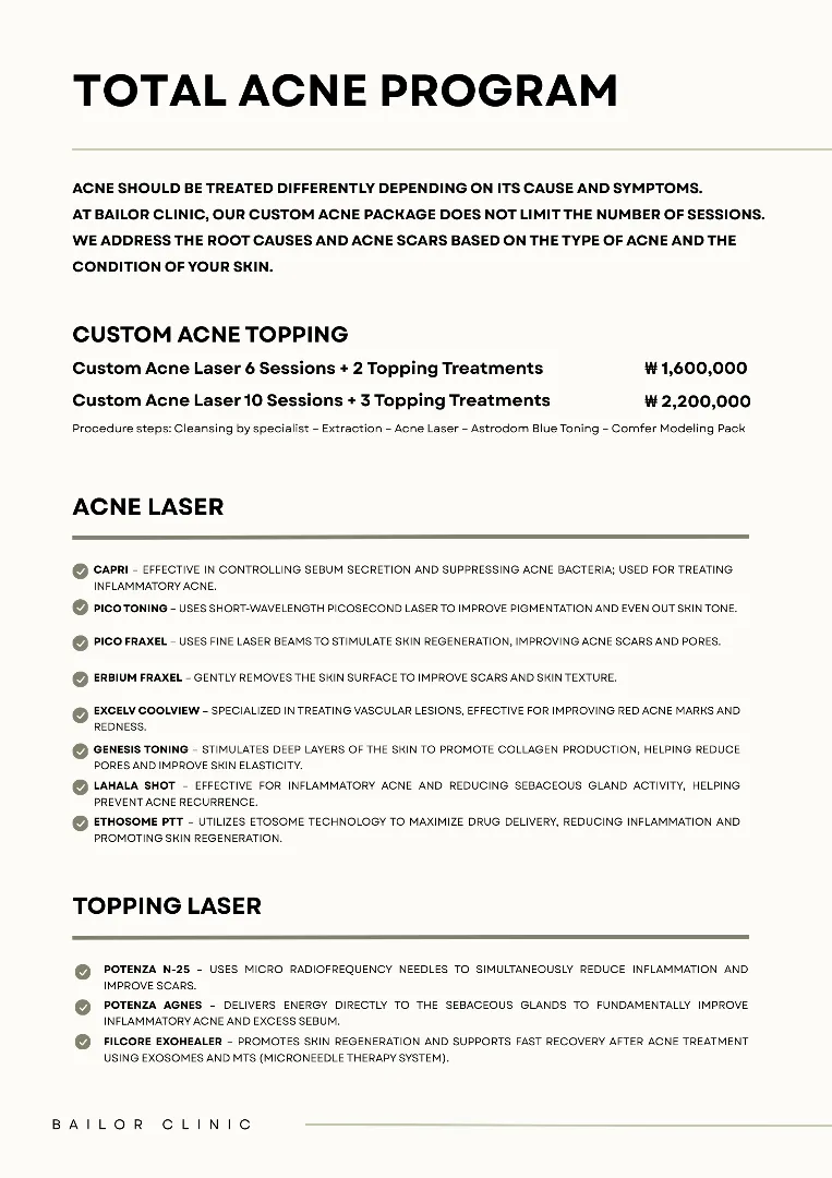 Bailor Clinic price list 12 - treatment costs and packages