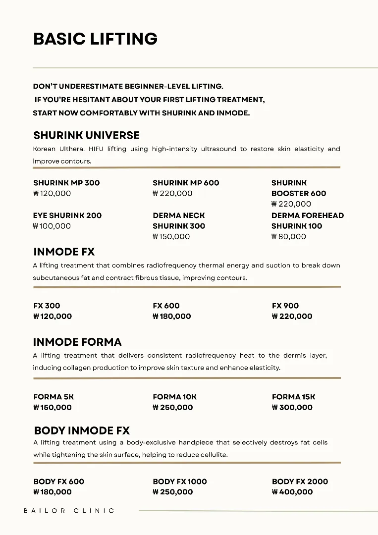 Bailor Clinic price list 28 - treatment costs and packages